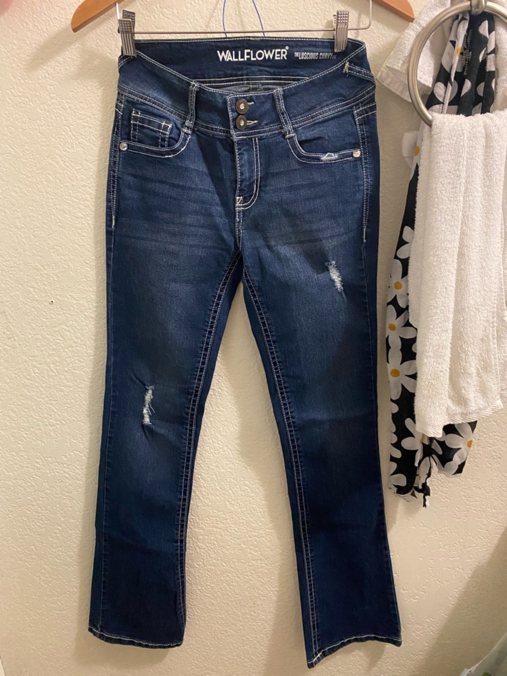 Wallflower Dark Blue Distressed Bootcut Jeans